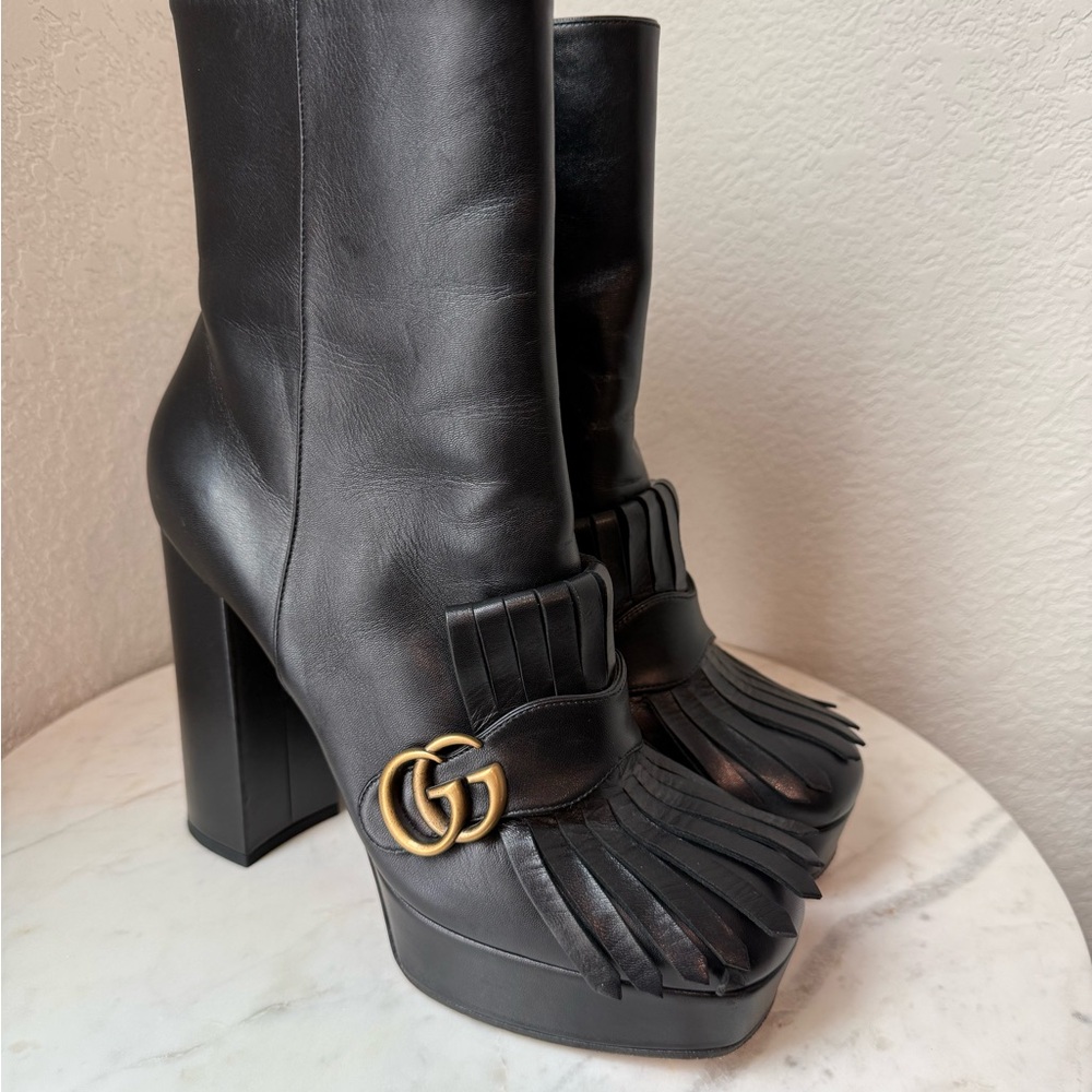 Gucci Black Leather Platform Boots